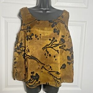 Vintage Sleeveless Dana Kay Tank Top Women 14W Gold Black Floral Y2K Whimsigoth